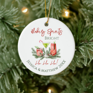 Making Spirits Bright Custom Couples Holiday Ceramic Ornament
