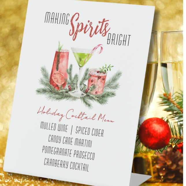 Making Spirits Bright Custom Holiday Bar Menu Pedestal Sign (Creator Uploaded)