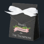 Making Spirits Bright Cute Chalkboard Christmas Favour Box<br><div class="desc">Making Spirits Bright Cute Chalkboard Christmas Favour Box . This elegant favour box has a chalkboard background and quote Making spirits bright on either sides and Merry Christmas On the front side with a faux pink glitter banner along with the family name. Customise it by changing the name . For...</div>