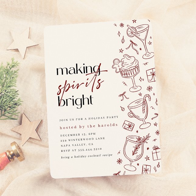 Making Spirits Bright Doodle Christmas Party Invitation (Creator Uploaded)