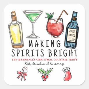 Making Spirits Bright Drinks Christmas Cocktail Square Sticker
