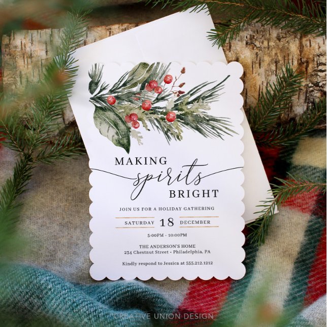 Making Spirits Bright Elegant Christmas Party Invitation (Creator Uploaded)