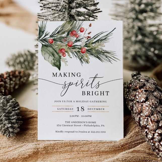 Making Spirits Bright Elegant Christmas Party Invitation (Creator Uploaded)