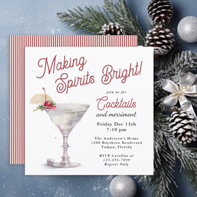 Making Spirits Bright Elegant Holiday Cocktails Invitation (Available in both printed and instant download digital formats for your convenience.)