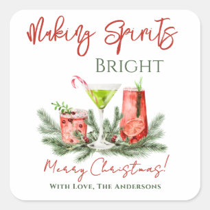 Making Spirits Bright Festive Cocktails Holiday Square Sticker