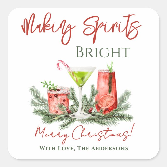Making Spirits Bright Festive Cocktails Holiday Square Sticker (Front)
