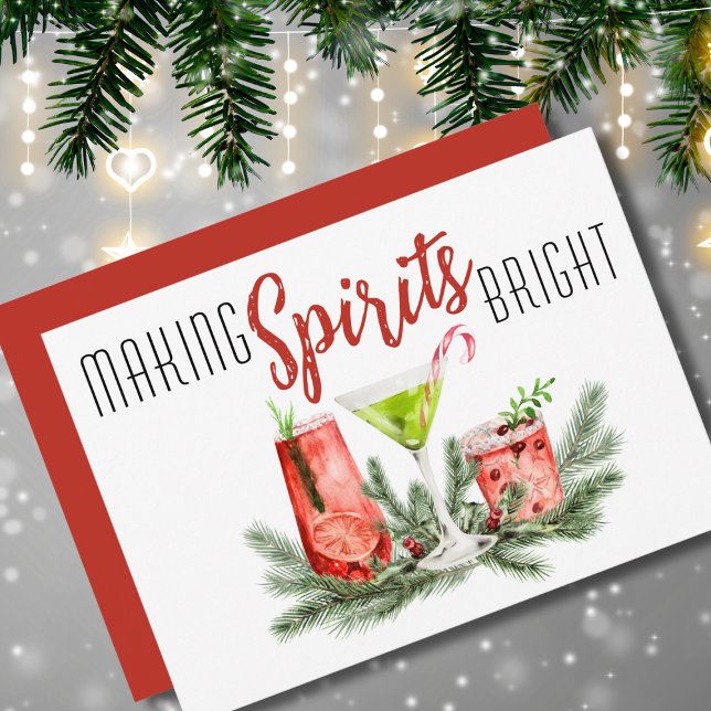 Making Spirits Bright Festive Cocktails Watercolor Holiday Card (Creator Uploaded)