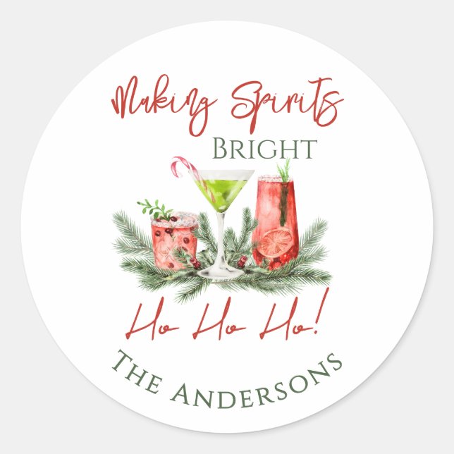 Making Spirits Bright Festive Drinks Holiday Classic Round Sticker (Front)