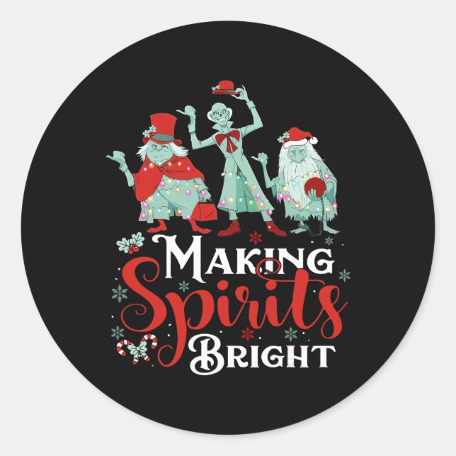 Making Spirits Bright Funny Retro Ghost Christmas  Classic Round Sticker (Front)