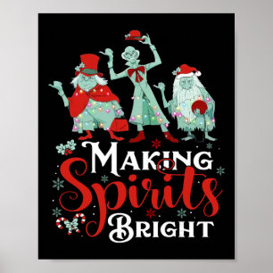 Making Spirits Bright Funny Retro Ghost Christmas  Poster