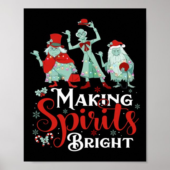 Making Spirits Bright Funny Retro Ghost Christmas  Poster (Front)