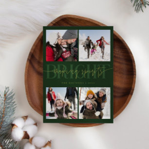 Making Spirits Bright Green Christmas Multi Photo Holiday Card