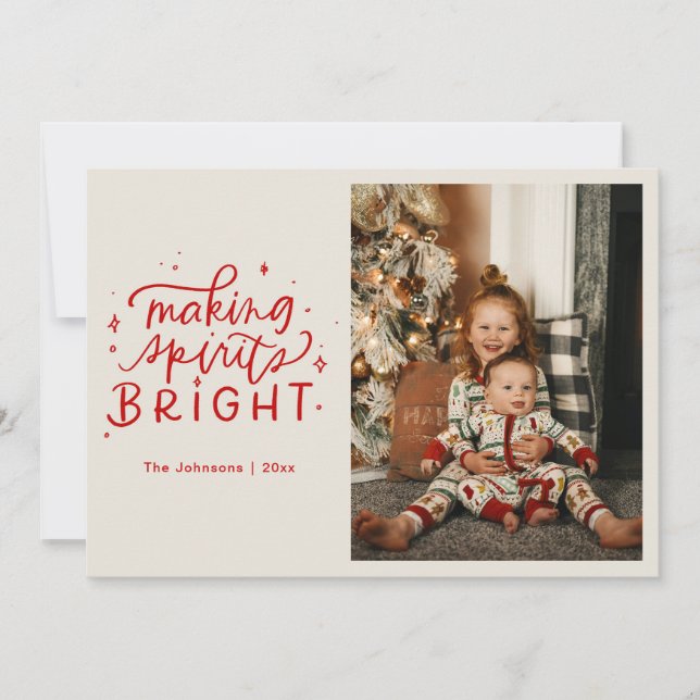 Making Spirits Bright Hand Lettered Photo Holiday Card (Front)