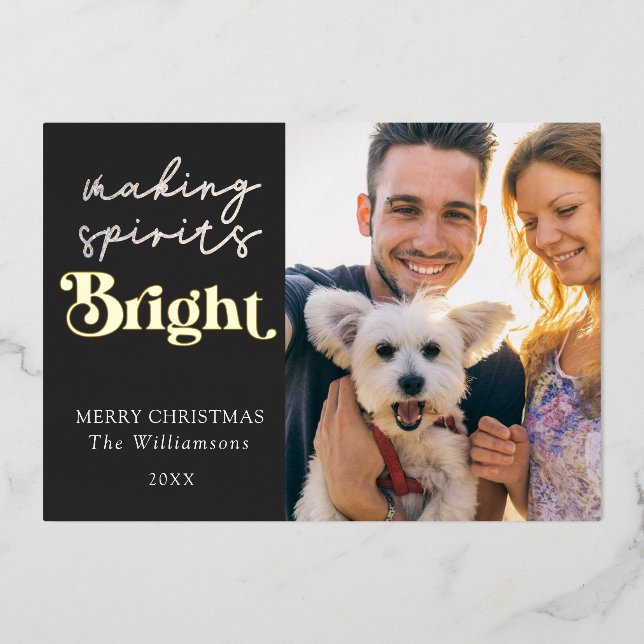 Making Spirits Bright Merry Christmas Foil Holiday Card (Front)