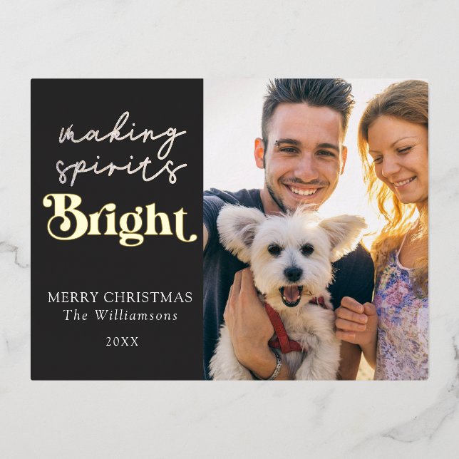Making Spirits Bright Modern Photo  Foil Holiday Postcard (Front)