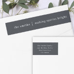 Making Spirits Bright | Modern Stylish Black Wrap Around Label<br><div class="desc">Stylish modern holiday wrap around address label with a classic typography quote "making spirits bright" with a dividing line and family name in white. The design features a bluish black charcoal grey colour. The address, greeting and name can be easily customised for a design as unique as your special family....</div>