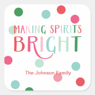 Making Spirits Bright Multi Coloured Dot Holiday Square Sticker