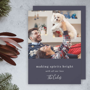 Making Spirits Bright Navy Blue Christmas Photo Holiday Card