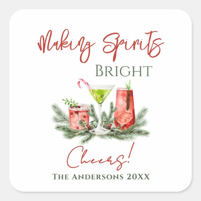 Making Spirits Bright Personalised Christmas Cheer Square Sticker (Front)