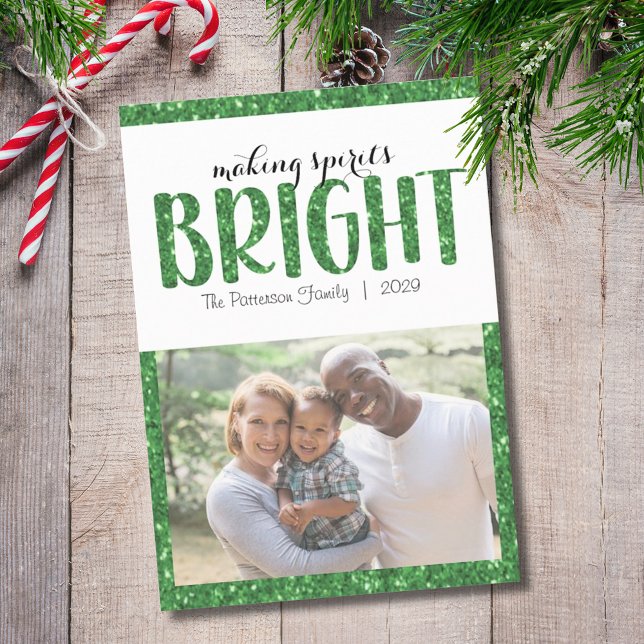 Making Spirits Bright Photo Green Christmas Card (Creator Uploaded)