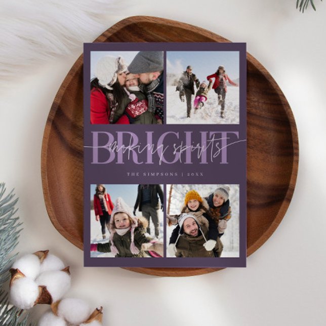 Making Spirits Bright Purple Christmas Multi Photo Holiday Card (Creator Uploaded)