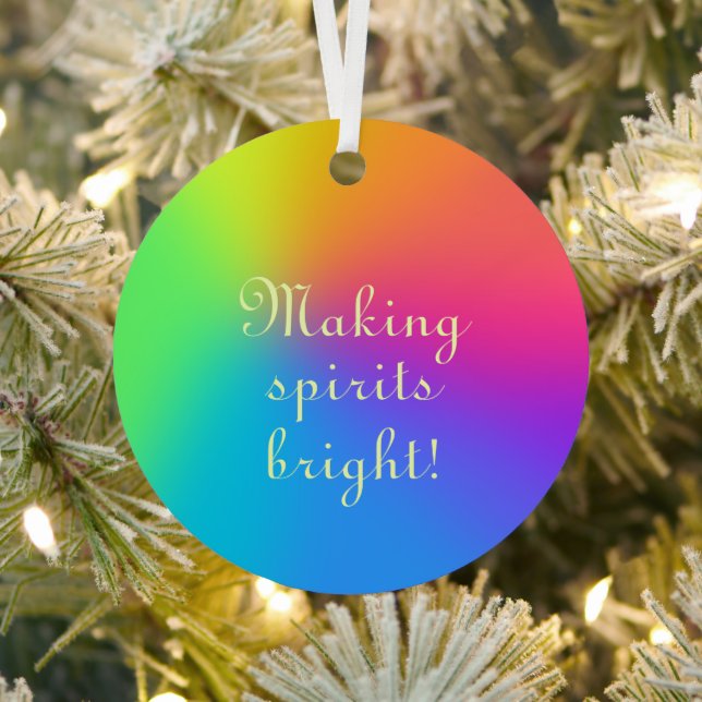 "Making Spirits Bright" Rainbow Gradient Christmas Metal Tree Decoration (Insitu)