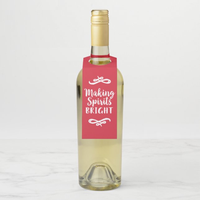 Making Spirits Bright Red Christmas Wine Bottle Tag (On Bottle)