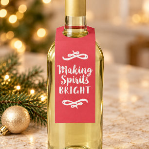 Making Spirits Bright Red Christmas Wine Bottle Tag
