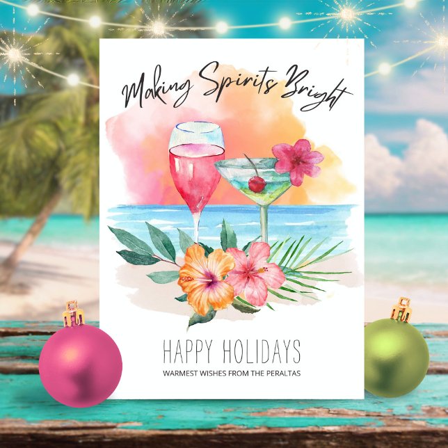 Making Spirits Bright Tropical Beach Cocktails Holiday Card (Creator Uploaded)