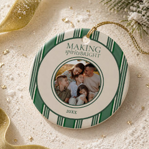 Making Spirits Bright Two Photo Stripe Holiday Ceramic Ornament