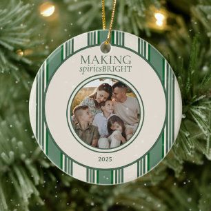 Making Spirits Bright Two Photo Stripe Holiday Ceramic Ornament
