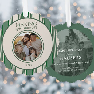 Making Spirits Bright Two Photo Stripe Tree Decoration Card