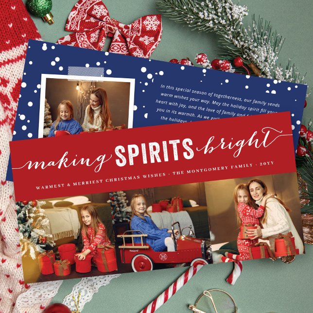Making Spirits Bright Typography Christmas 3 Photo Holiday Card (Creator Uploaded)