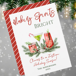 Making Spirits Bright Watercolor Cocktails  Holiday Card