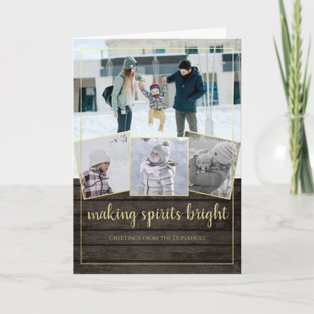 Making Spirits Bright Winter Barn Wood with Photo Holiday Card (Front)