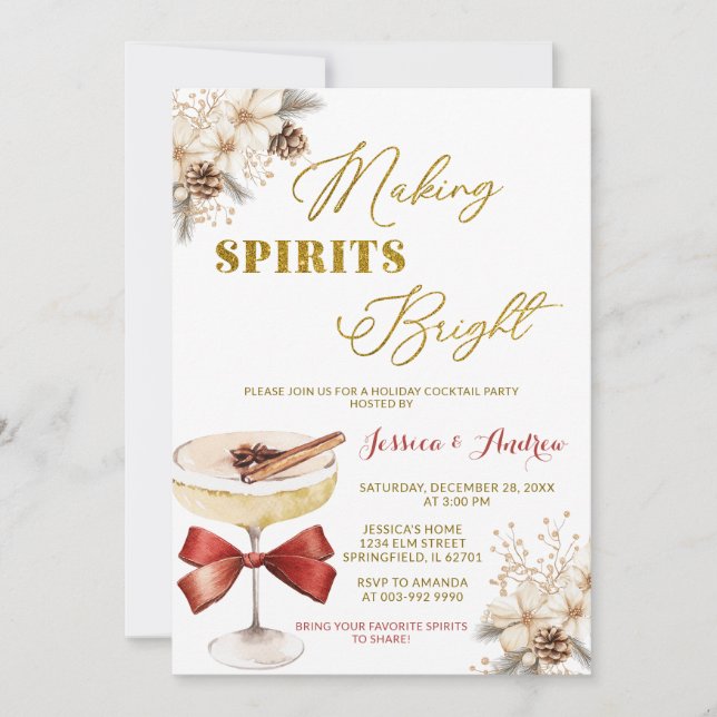 Making Spirits Bright Winter Floral Cocktail Party Invitation (Front)