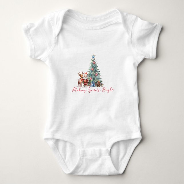 Making Spirits Bright with Cute Santa Baby Bodysuit (Front)