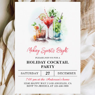 Making Spirits Bright Xmas Holiday Dinner Family Invitation