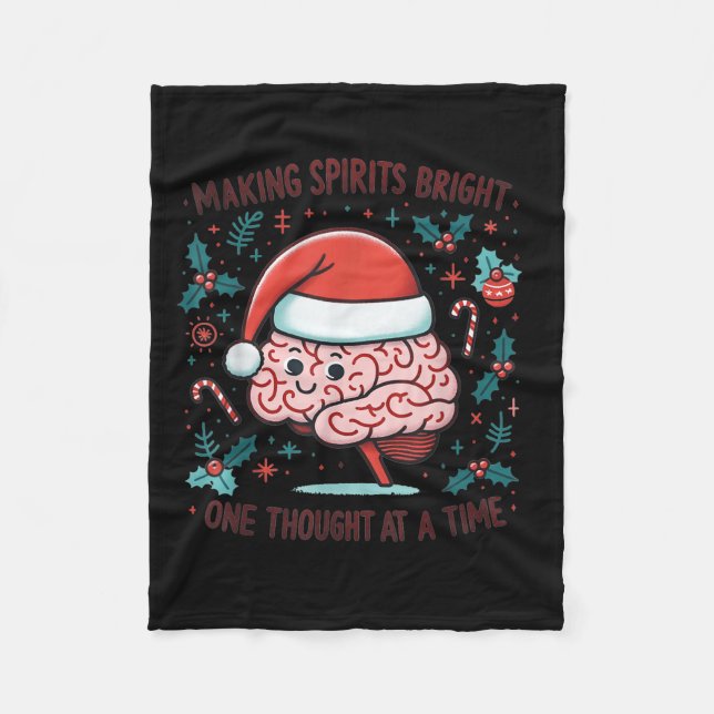 Making Srits Bright Funny Brain Christmas Mental H Fleece Blanket (Front)