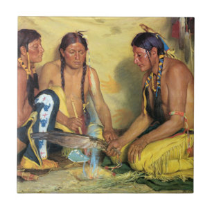 Making Sweetgrass Medicine, Blackfeet Ceremony Ceramic Tile