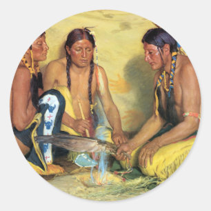 Making Sweetgrass Medicine, Blackfeet Ceremony Classic Round Sticker