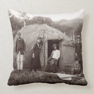 Making Tappa, a native cloth, c.1875 (sepia photo) Cushion
