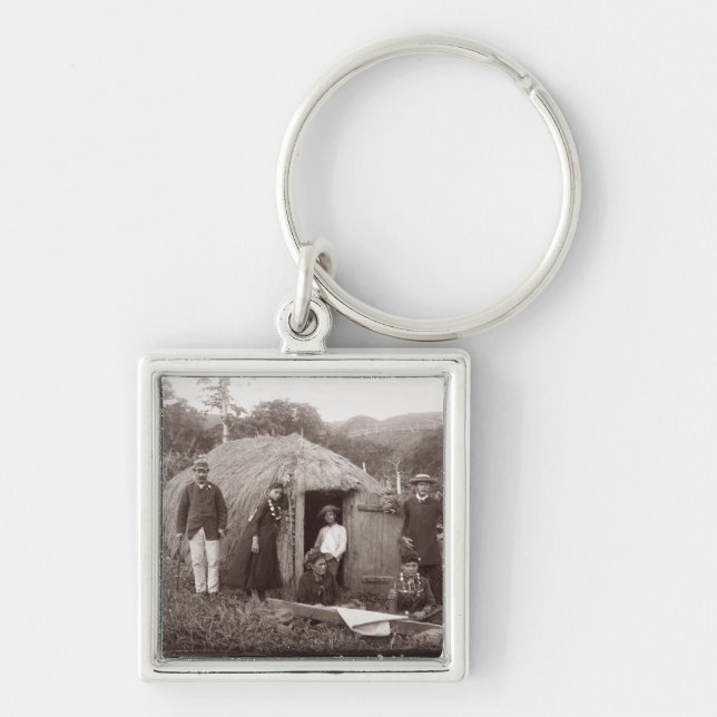 Making Tappa, a native cloth, c.1875 (sepia photo) Key Ring (Front)