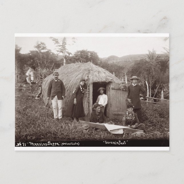 Making Tappa, a native cloth, c.1875 (sepia photo) Postcard (Front)