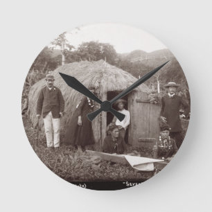 Making Tappa, a native cloth, c.1875 (sepia photo) Round Clock