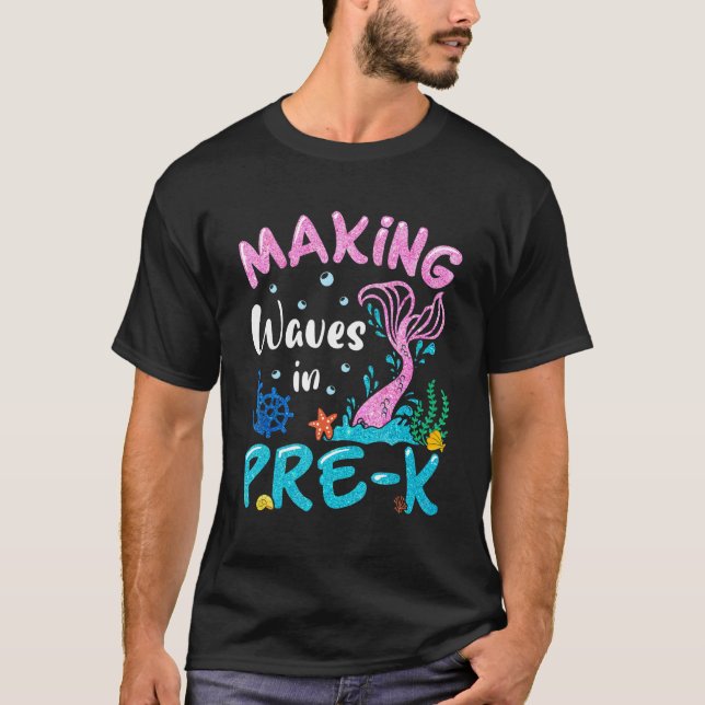 Making Waves In Pre K Mermaid Back To School Girls T-Shirt (Front)
