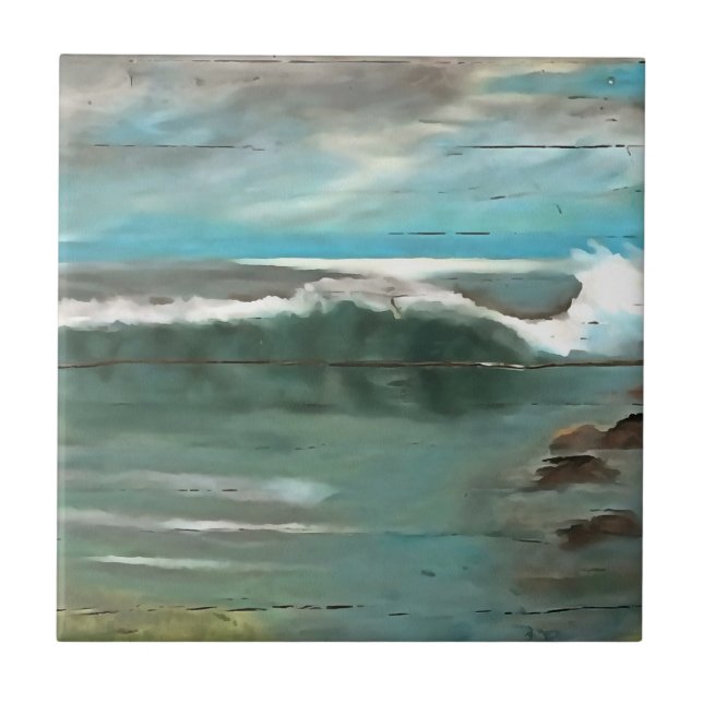 Making Waves On Driftwood Seascape Art Ceramic Tile (Front)