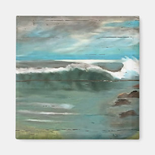 Making Waves On Driftwood Seascape Art Magnet