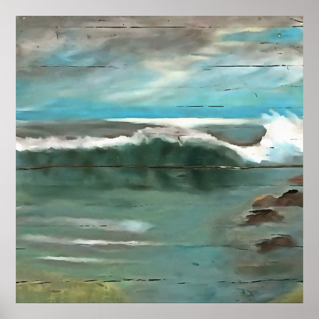 Making Waves On Driftwood Seascape Art Poster (Front)