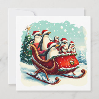 MAKOM1000-Christmas - Penguins in Christmas Sleigh Card
